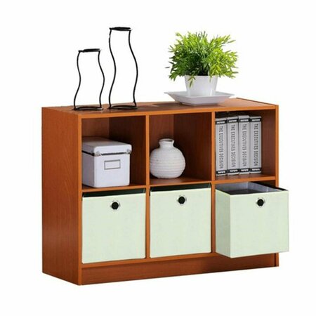 HIGHKEY Basic 3 x 2 in. Bookcase Storage with Bins, Light Cherry & Ivory LR375187